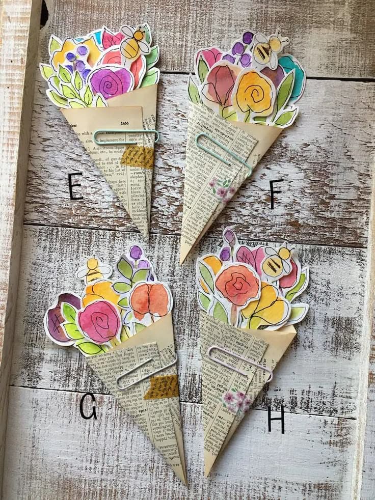 Whimsical Paper Cone Bouquets with Watercolor Blooms