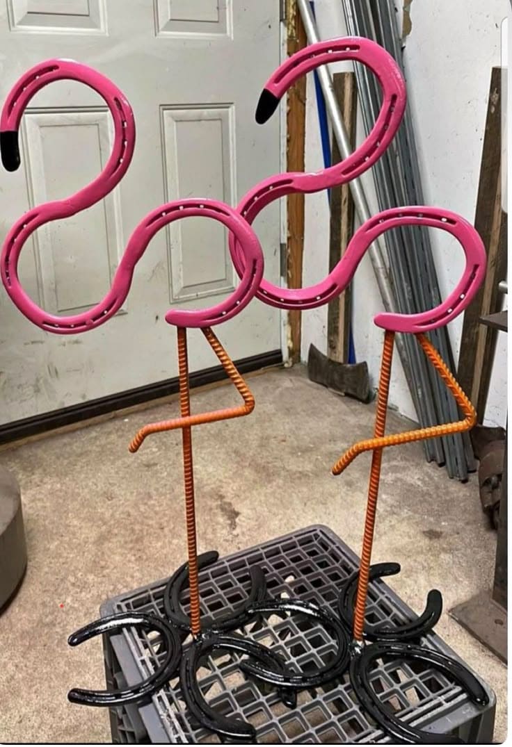 Pink Flamingo Garden Statues from Horseshoes