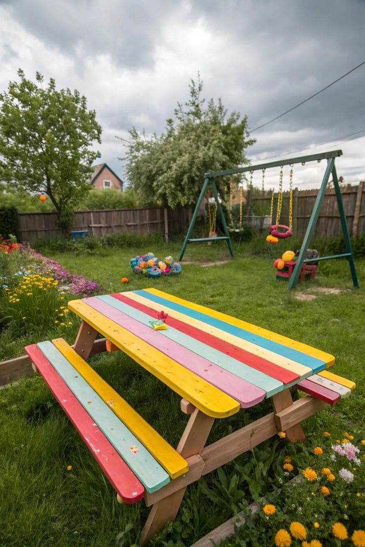 Rainbow Stripe Picnic Table