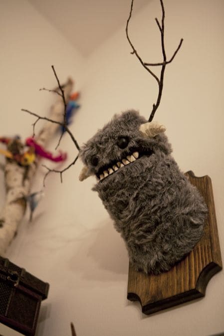 Furry Monster Head With Twig Antlers