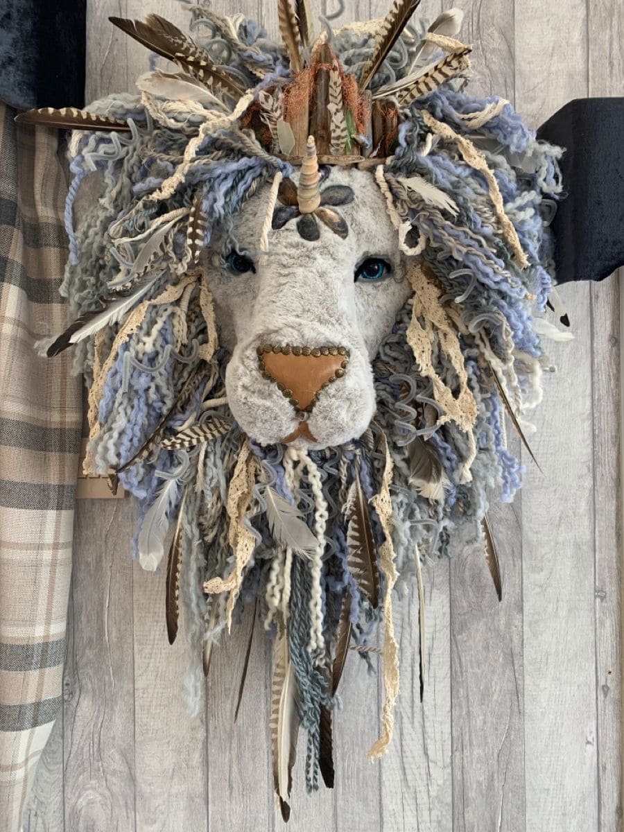 Mythical Felted Lion With Feathered Crown