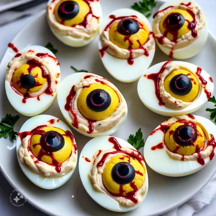 Bloody Eyeball Deviled Eggs
