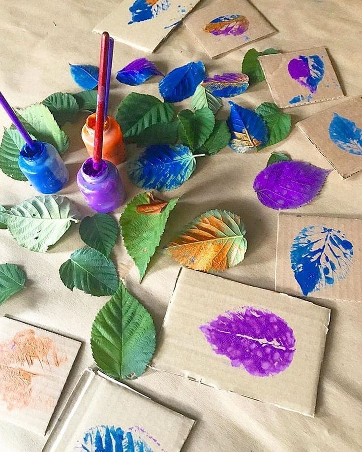 Bold Leaf Prints on Recycled Cardboard