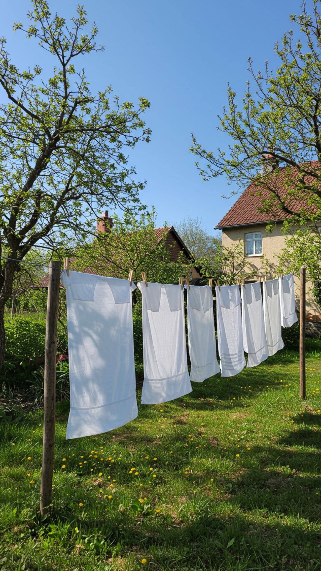 Classic Clothesline Between Wooden Posts