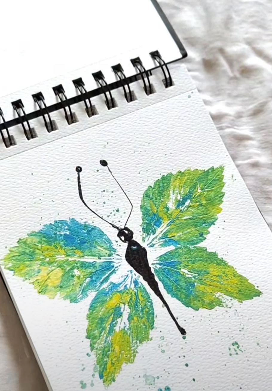 Leaf Print Butterfly in Watercolor Style