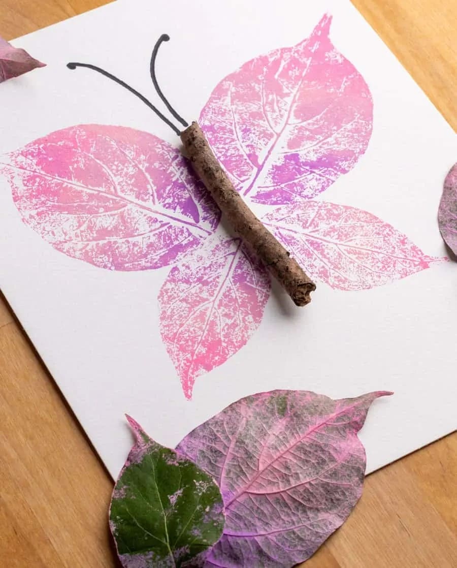 Pink Butterfly Leaf Print With Twig Body