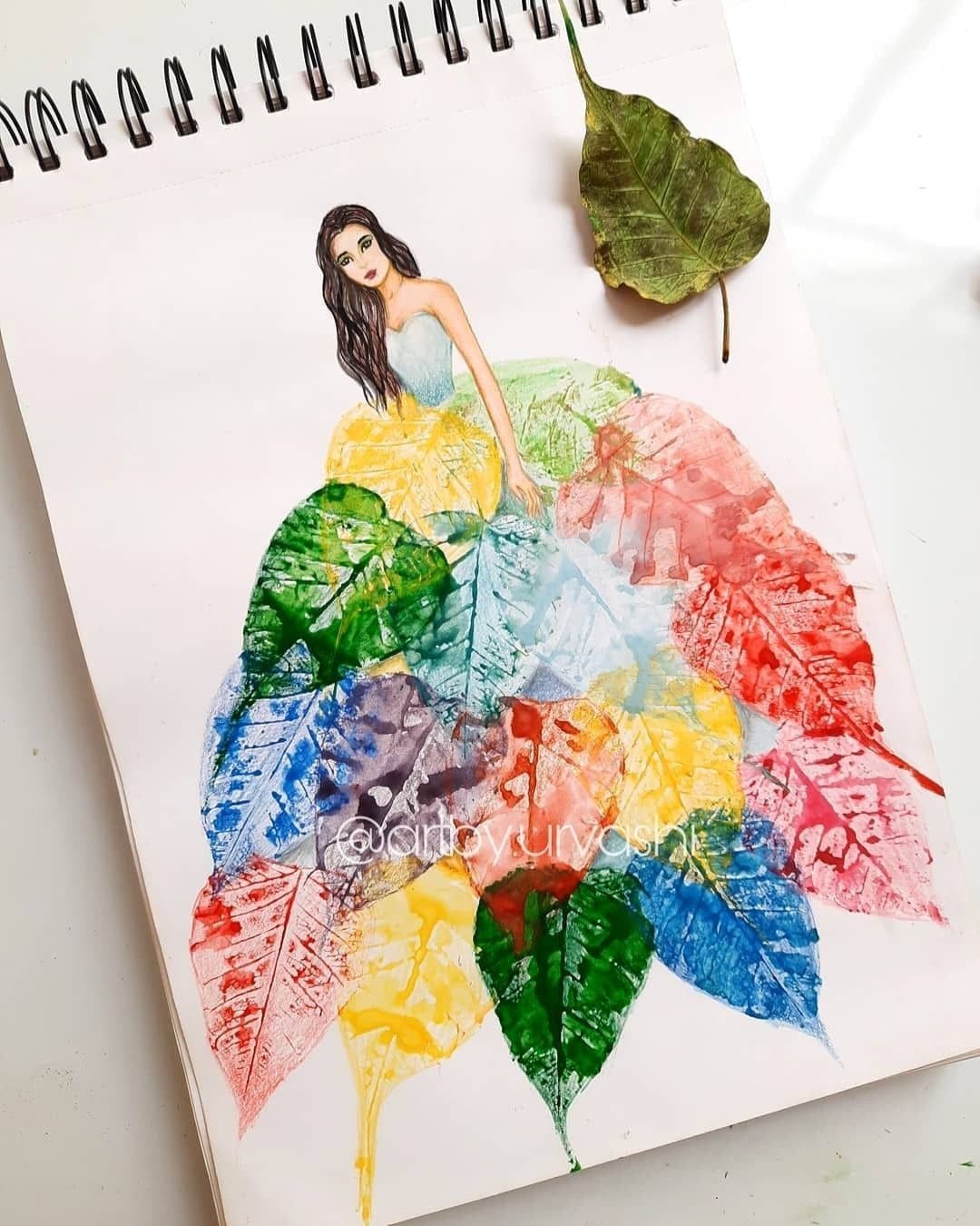 Rainbow Leaf Print Ball Gown