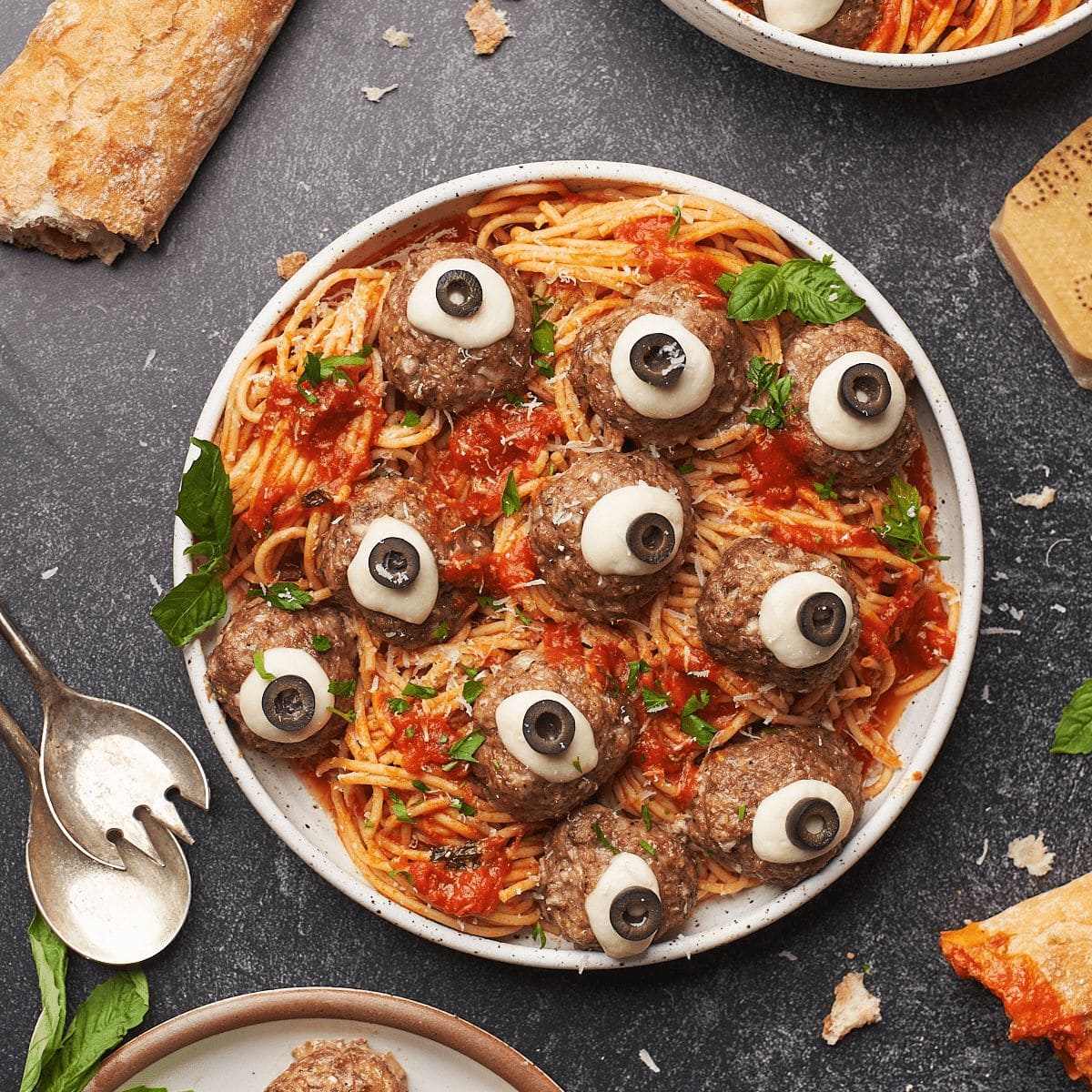 Spooky Eyeball Spaghetti and Meatballs