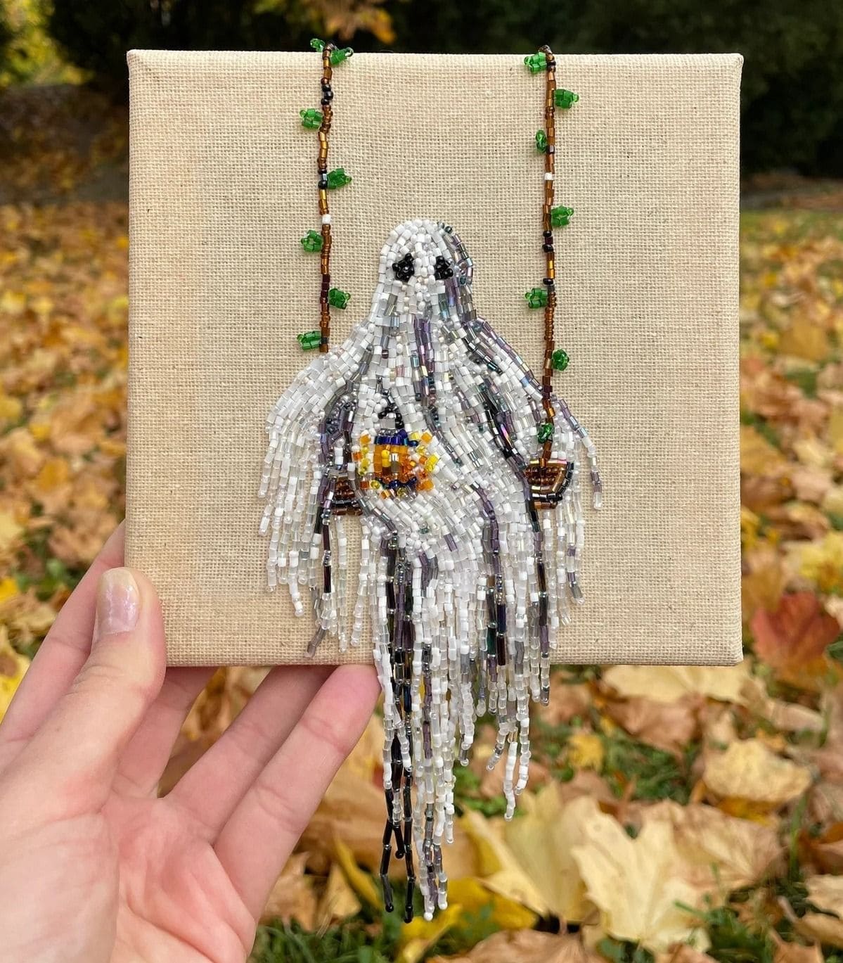 Beaded Ghost on a Swing