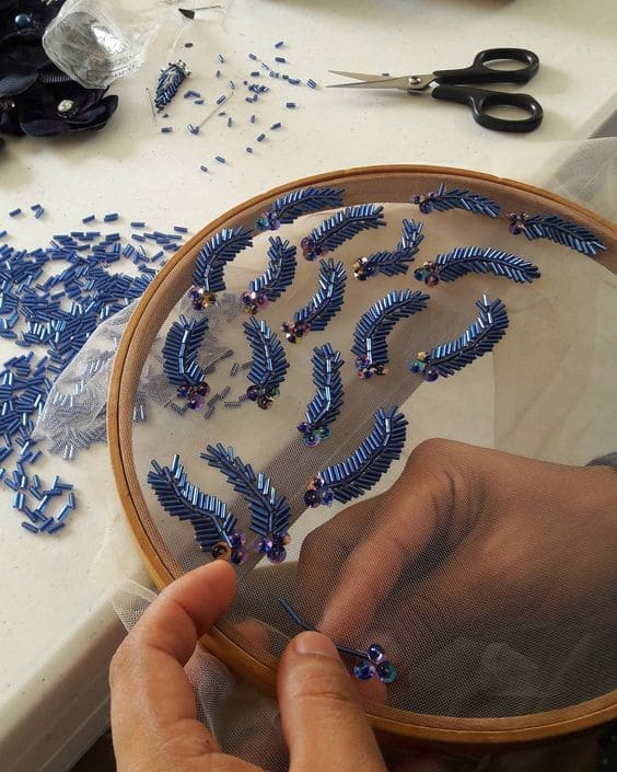 Beaded Leaf Motif Embroidery
