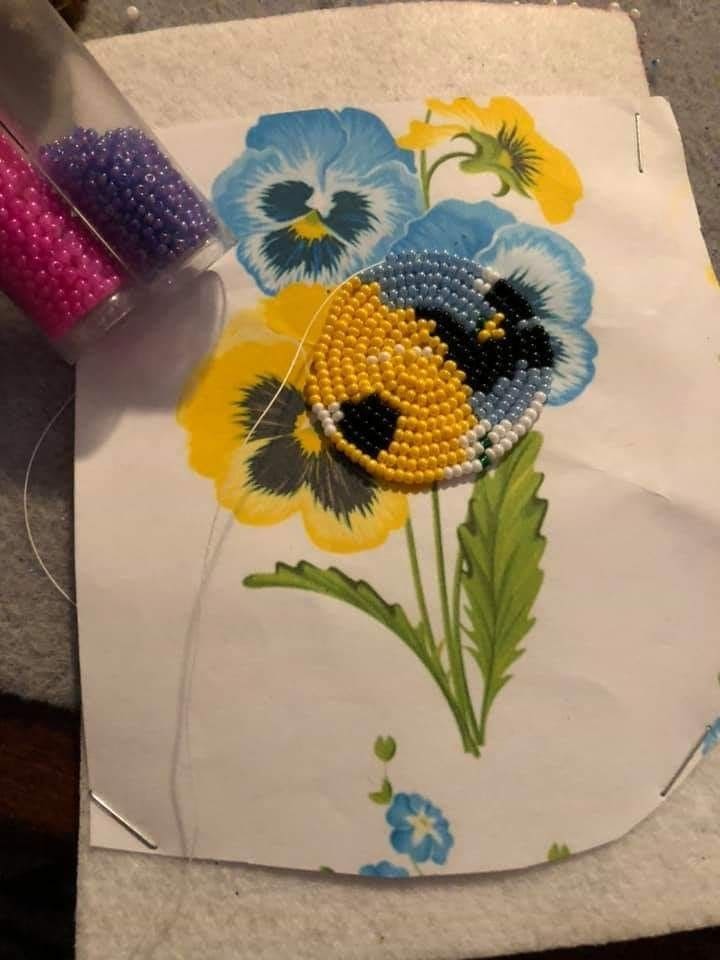 Beaded Pansy Flower Embroidery