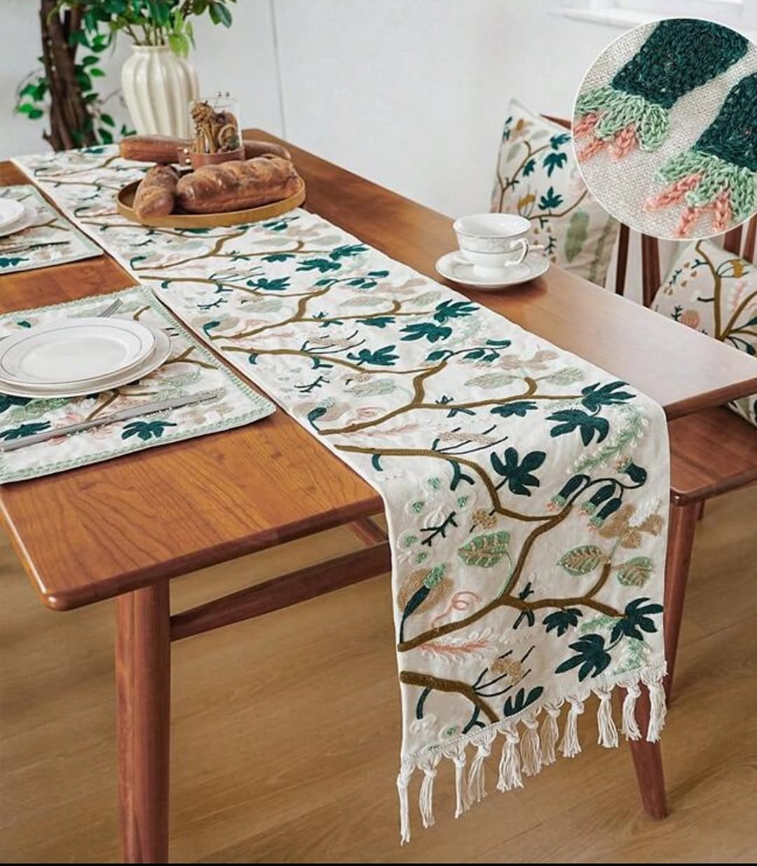 Botanical Embroidered Elegance Runner