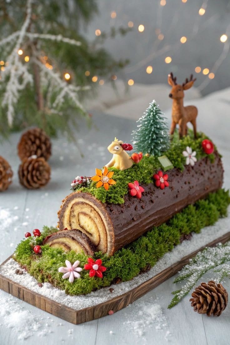 Enchanted Woodland Yule Log Cake