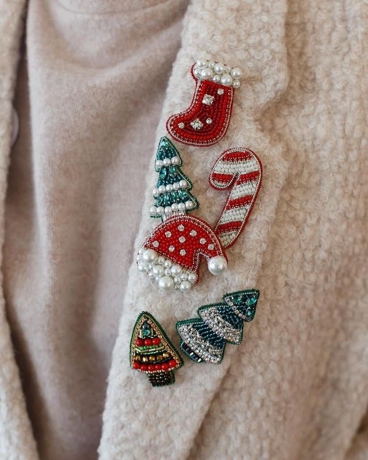 Festive Beaded Christmas Brooches