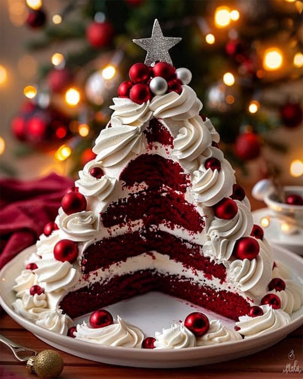 Red Velvet Christmas Tree Cake