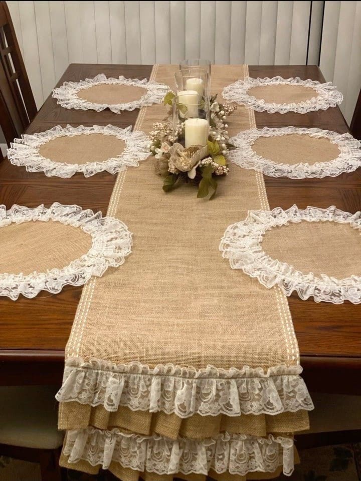 Rustic Burlap and Lace Table Runner