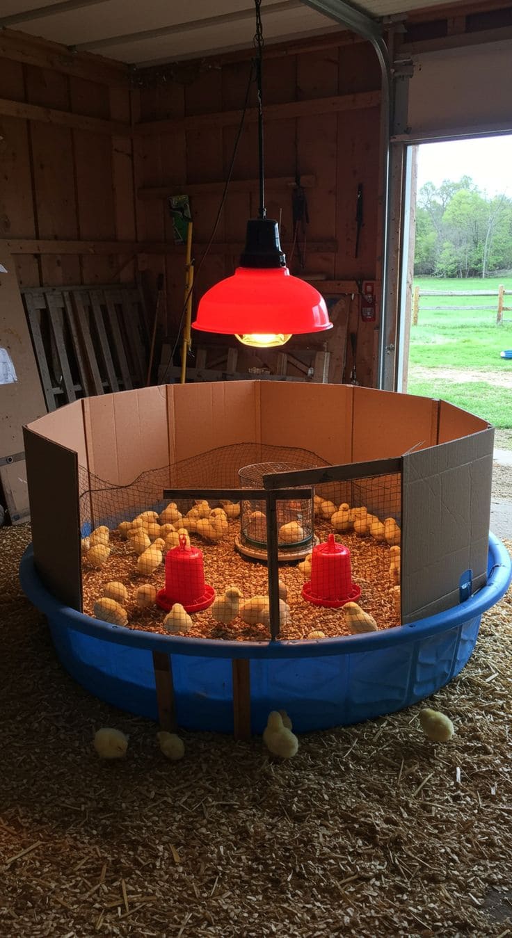 Kiddie Pool Brooder with Heat Lamp