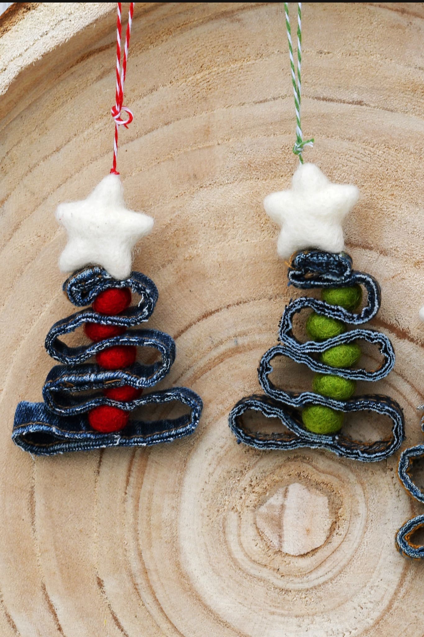 Mini Denim Christmas Tree Ornaments