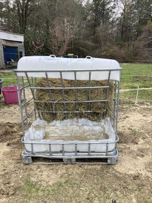 Repurposed IBC Tote Hay Feeder