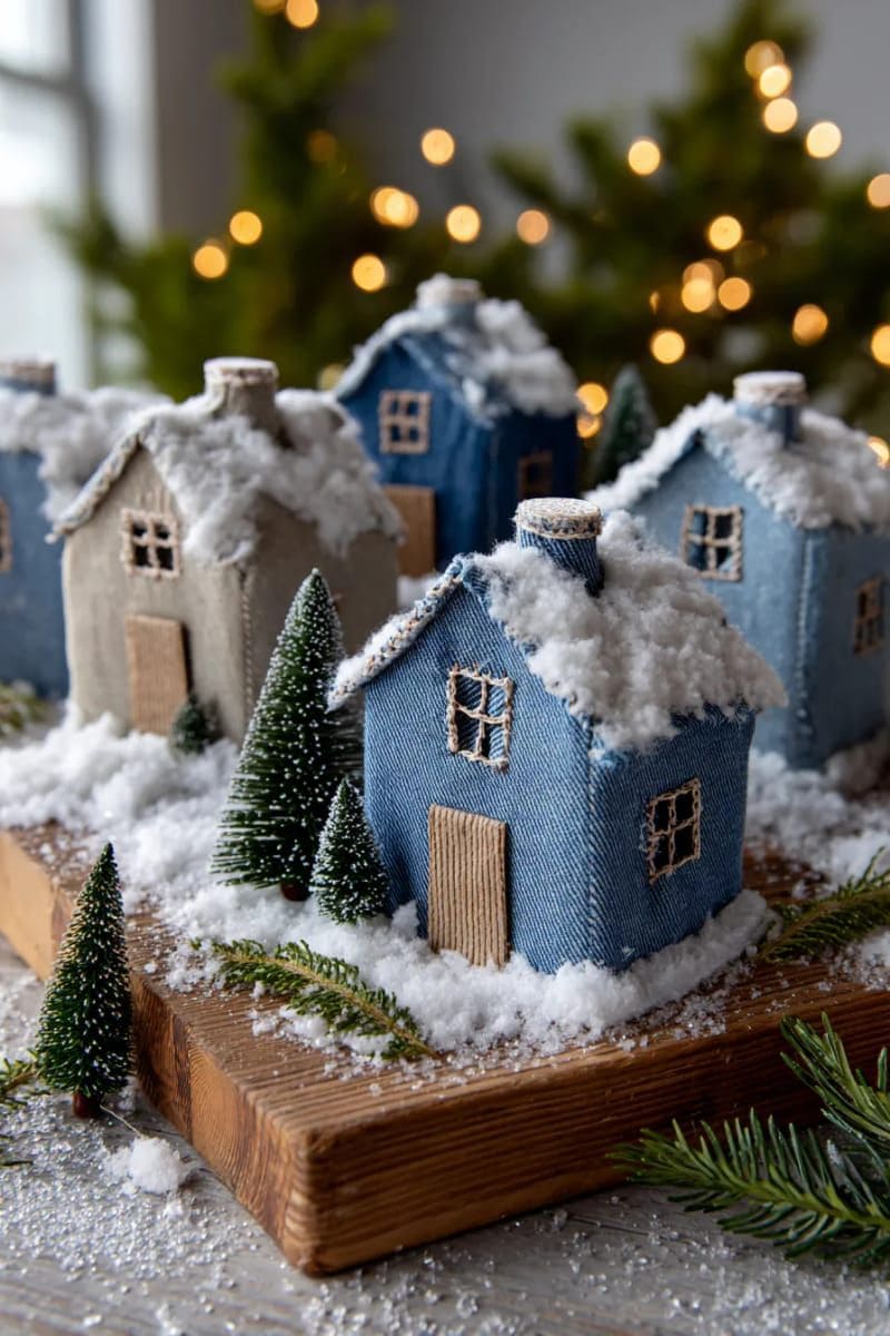 Snowy Denim Christmas Village