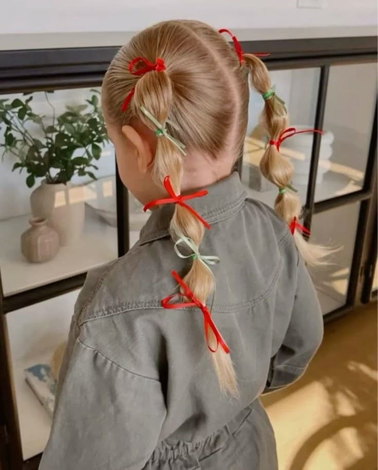 Twisted Ribbon Holiday Pigtails