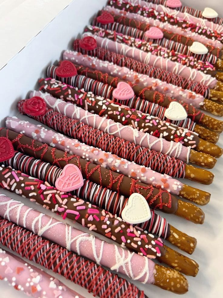 Valentine Chocolate Pretzel Rods