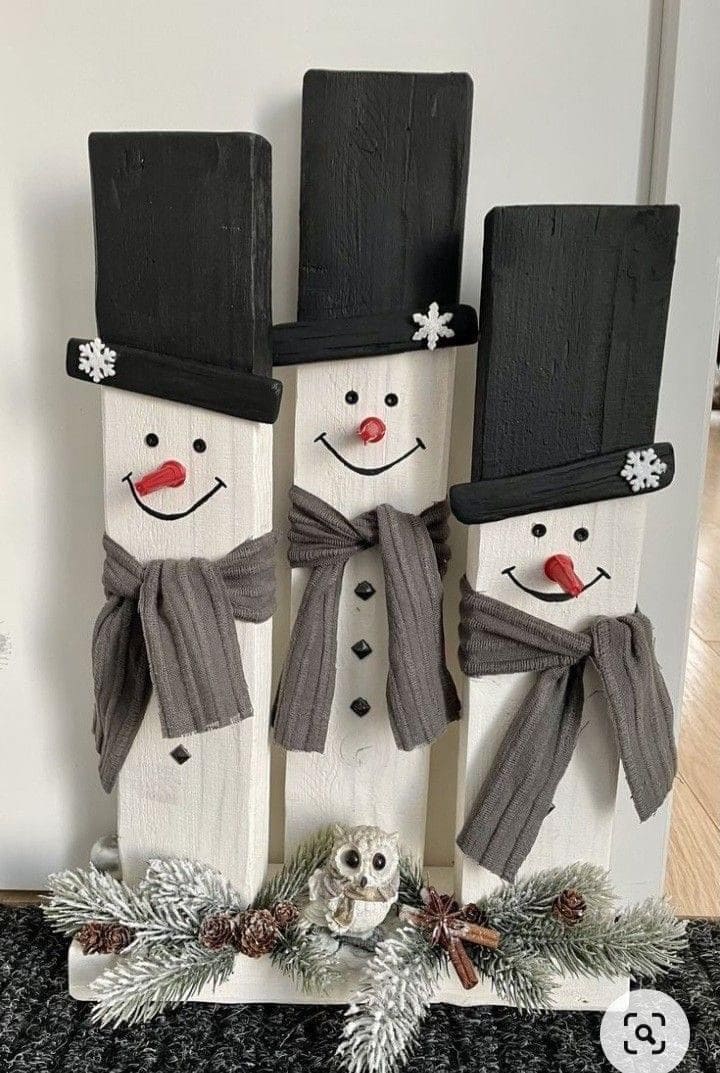 Adorable Wooden Snowman Family Display