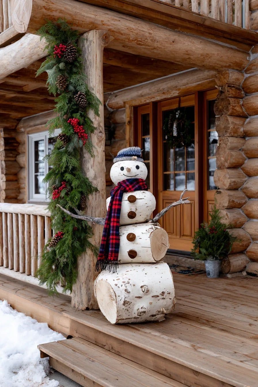 Charming Birch Log Christmas Snowman