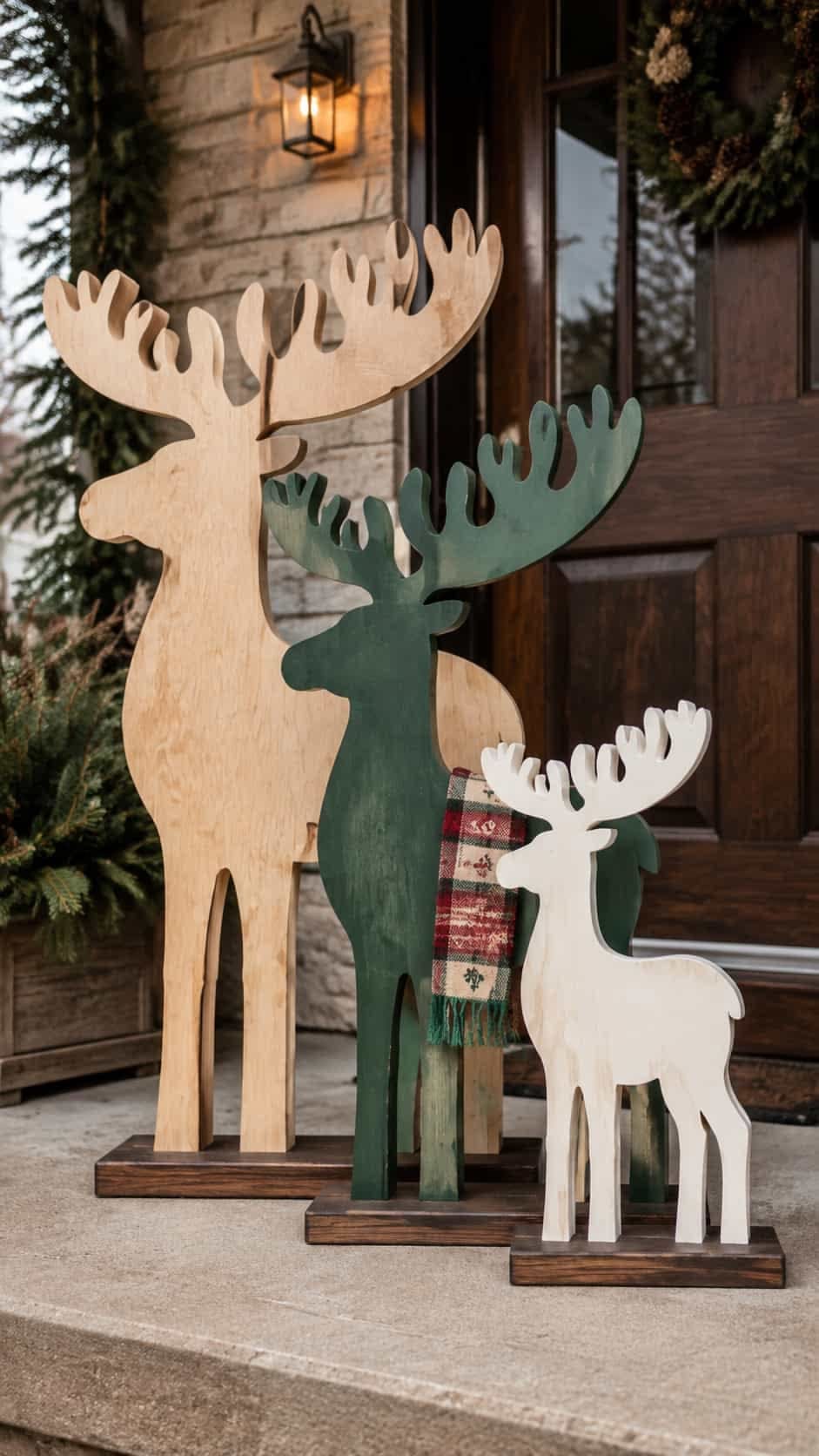 Charming Wooden Moose Christmas Family