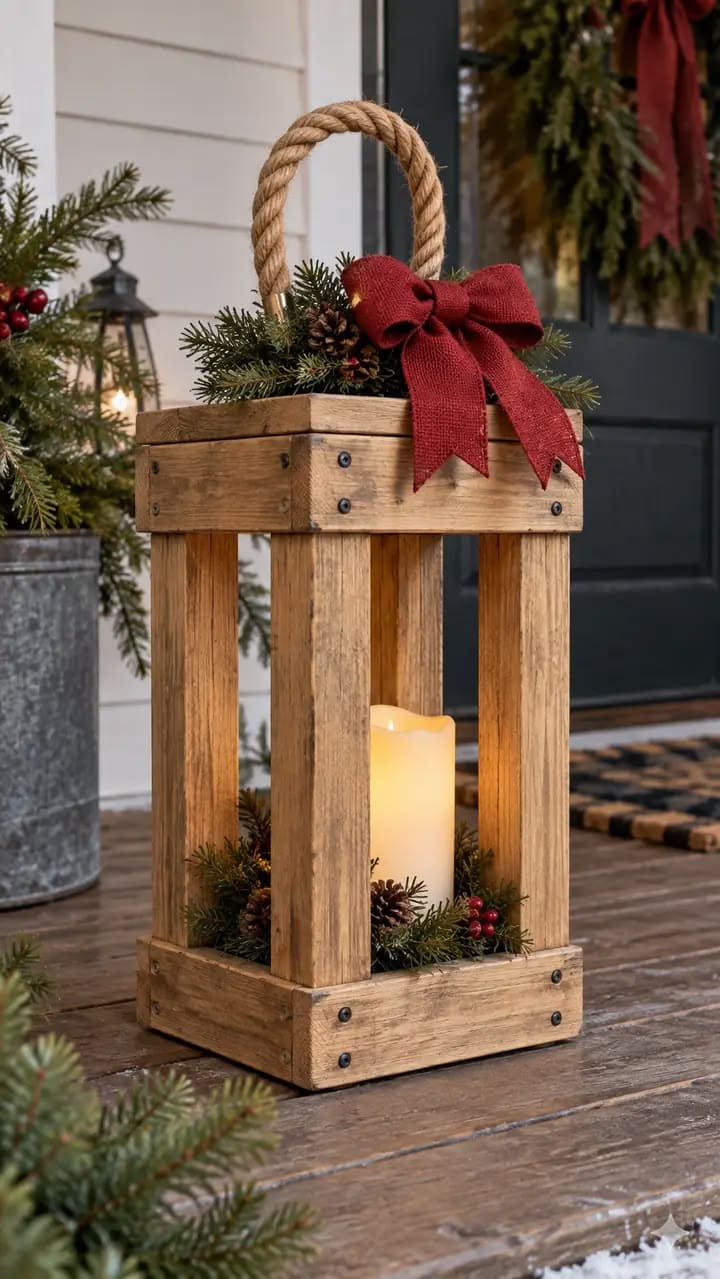 Farmhouse Wooden Christmas Candle Lantern