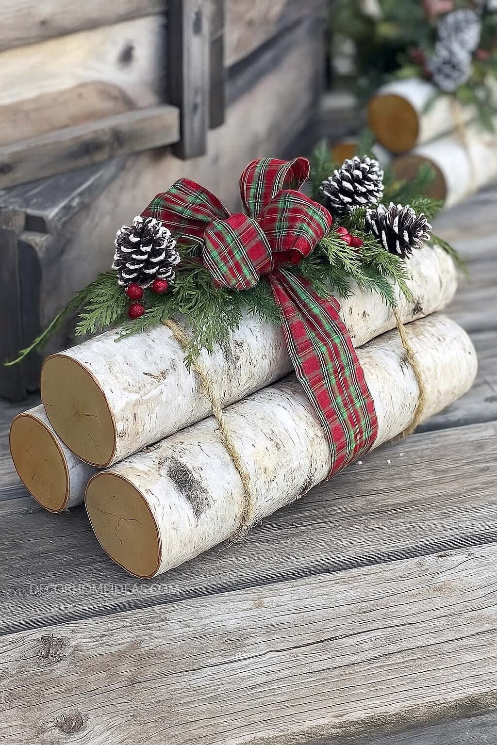 Festive Birch Log Christmas Centerpiece