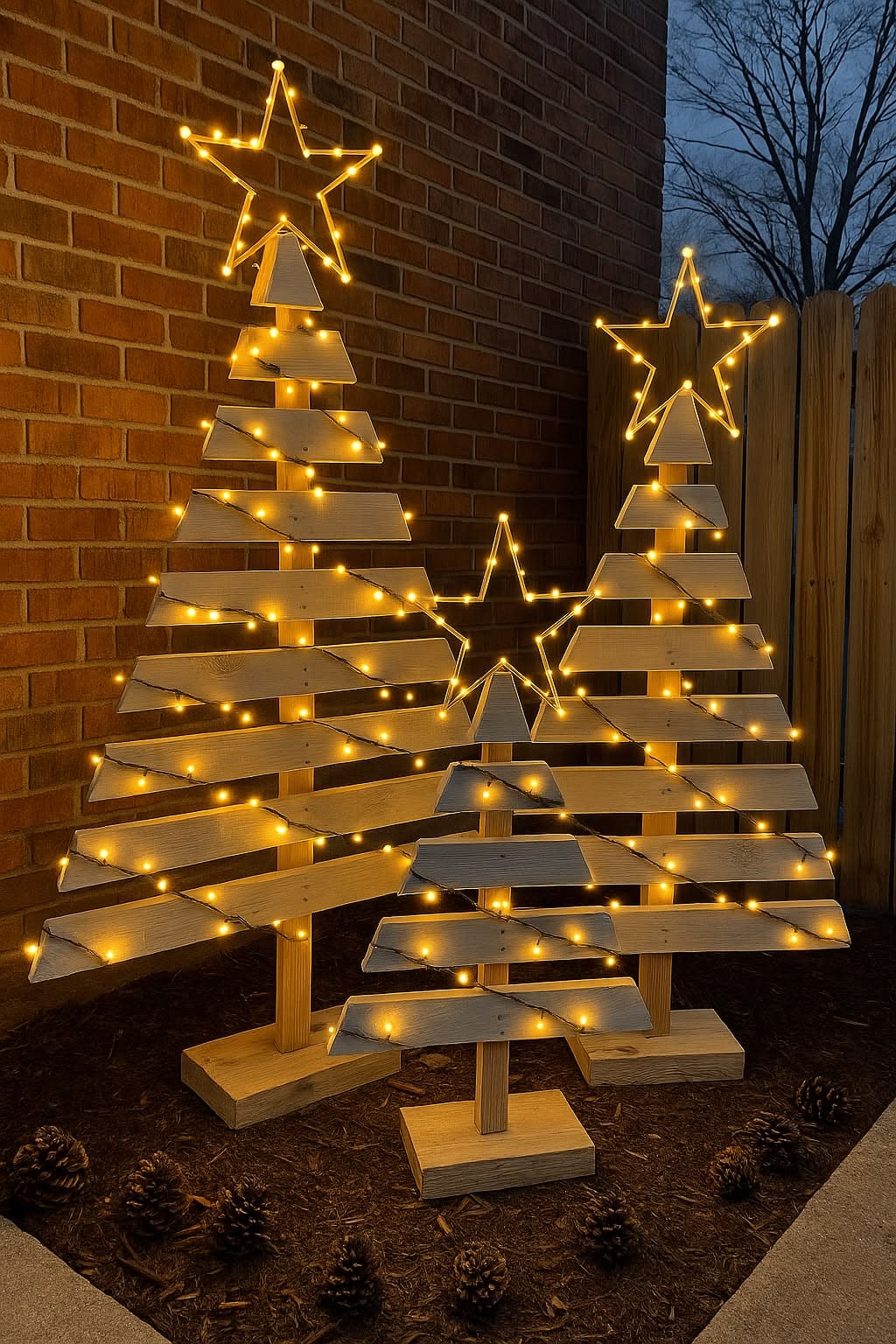 Glowing Rustic Wooden Christmas Trees