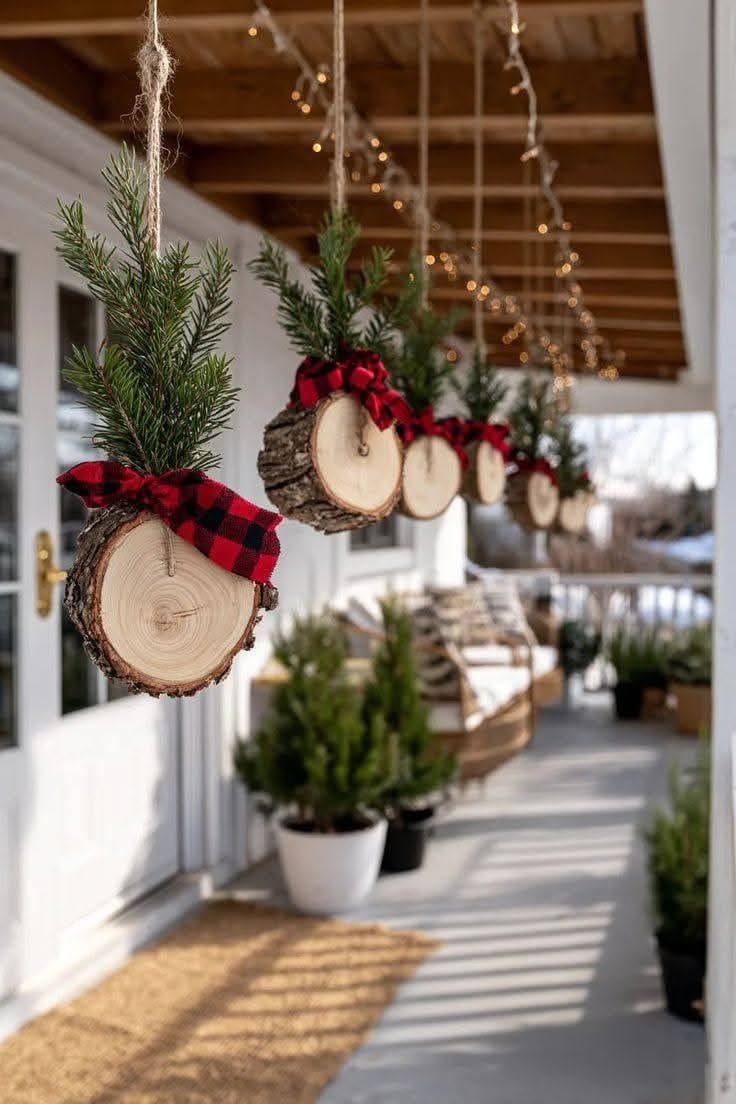 Hanging Rustic Log Christmas Ornaments