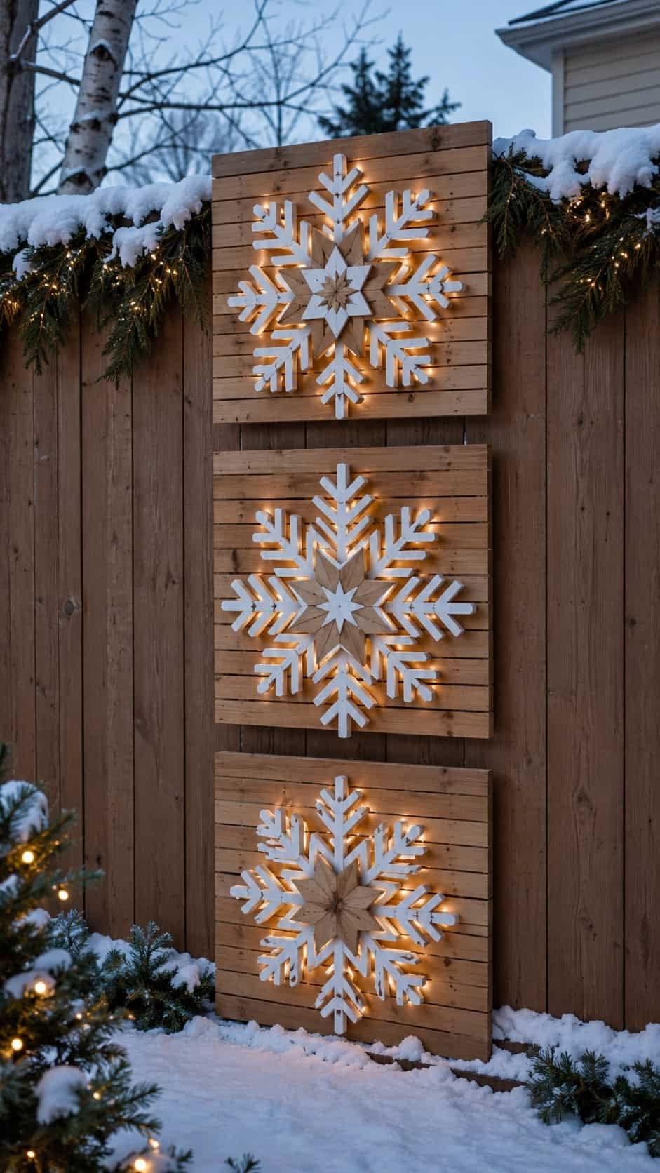 Illuminated Wooden Snowflake Christmas Panels