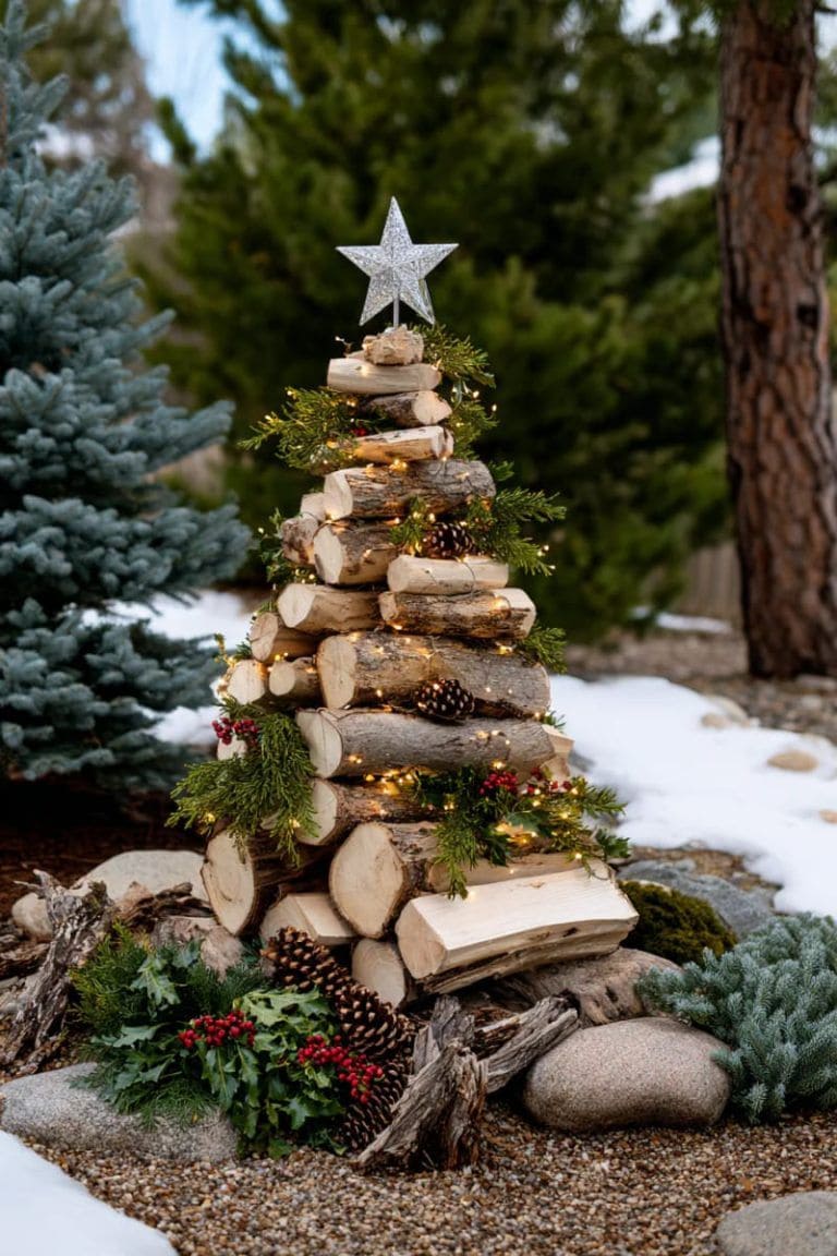 Natural Stacked Log Christmas Tree