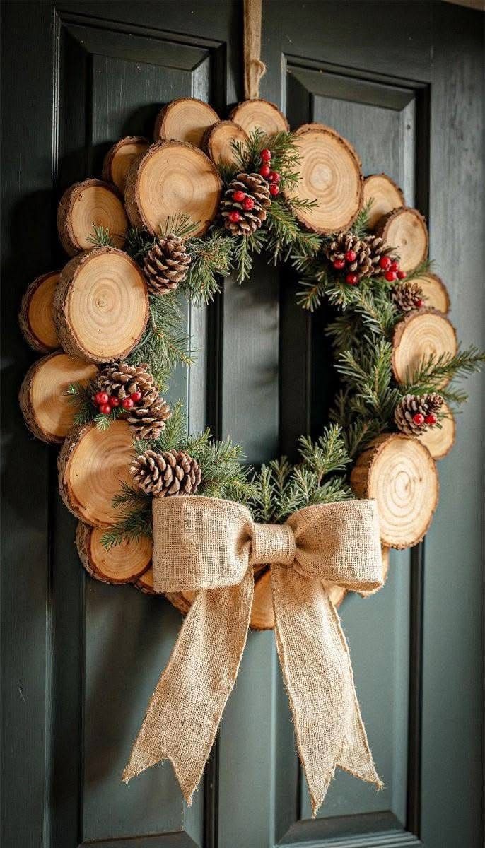Rustic Wood Slice Christmas Wreath