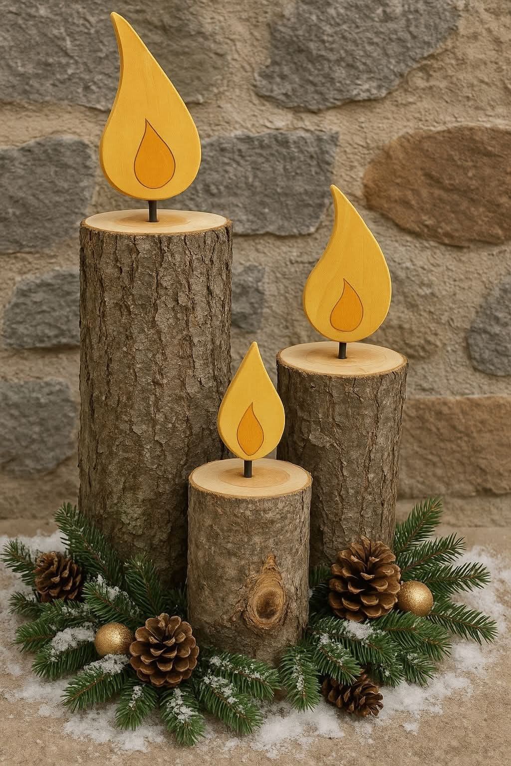 Rustic Wooden Log Christmas Candles