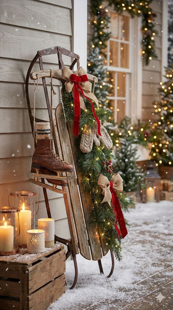 Vintage Christmas Sled Porch Display