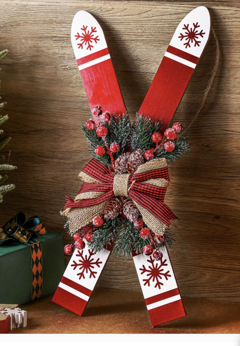 Vintage Wooden Christmas Ski Decoration